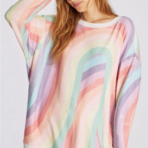 NWT Wildfox soleil stripes roadtrip sweatshirt rainbow size M - Picture 2 of 8